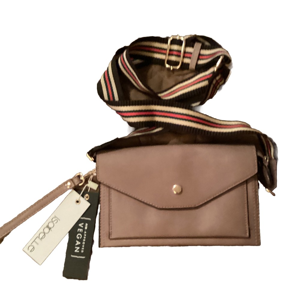 Isabelle Crossbody Purse Wristlet Vegan Leather Brown Striped Strap Travel NWT